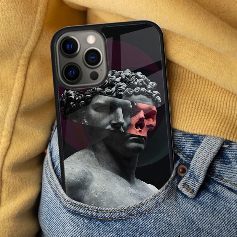 Vintage Funny Statue Soft Phone Case for iPhone 17 Air 16e Pro Max 15 Pro 13 14 Plus 11 12 MagSafe Magnetic Coque