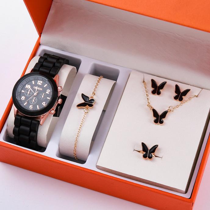 

New Women S Korean Version Of High-End Quartz Watch Simple Classic Silicone Strap Women S Watch Fashion Set large price