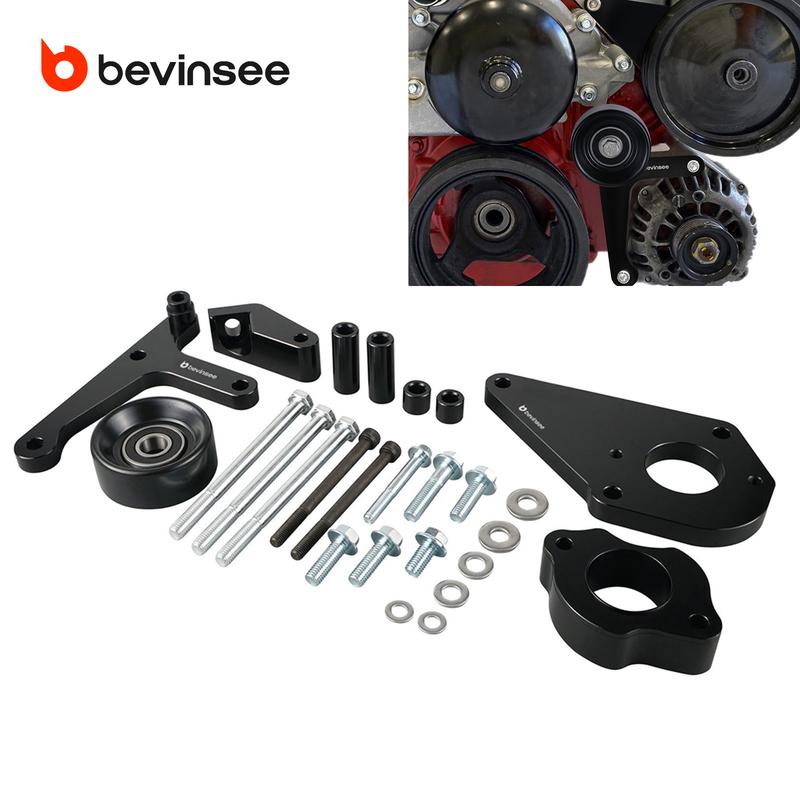 BEVINSEE Billet Aluminum Low Mount Alternator and Power Steering Pump Bracket Kit For LS Truck