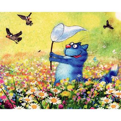 Pintura de Diamantes 5D DIY Gato Azul Paisaje Bordado de Diamantes Kits de Mosaico Completo Punto de Cruz Decoración del Hogar Regalos Hechos a Mano