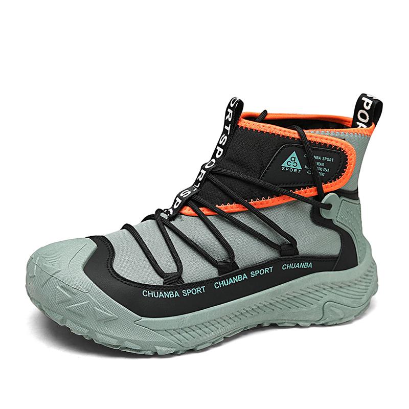 2025 Outdoor Green Walking Shoes Men Fashion High Top Casual Boots Men Platform Breathable Hiking Shoes For Men Trekking Boots