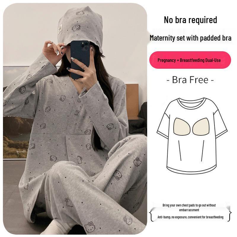 

Maternity Pajamas with Built-in Bra – Lightweight for Spring/Fall, Perfect for Pregnancy, Postpartum, Breastfeeding, and Outdoor Wear. XL