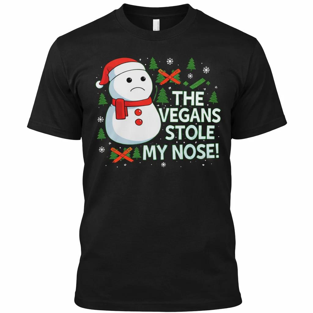 Funny Snowman Christmas T Shirt The Vegans Stole My Nose Holiday Graphic Tee M