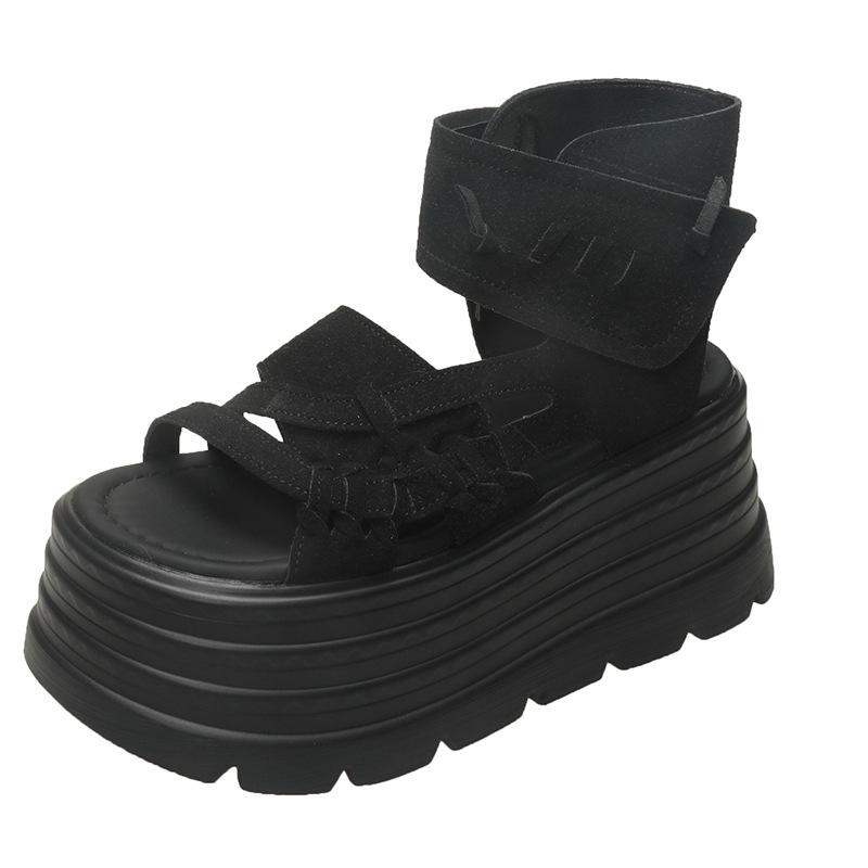 

2025 summer wedding banquet sandals muffin heightened women s shoes heel 12 cm wedding thick sole heightened 34 чорний