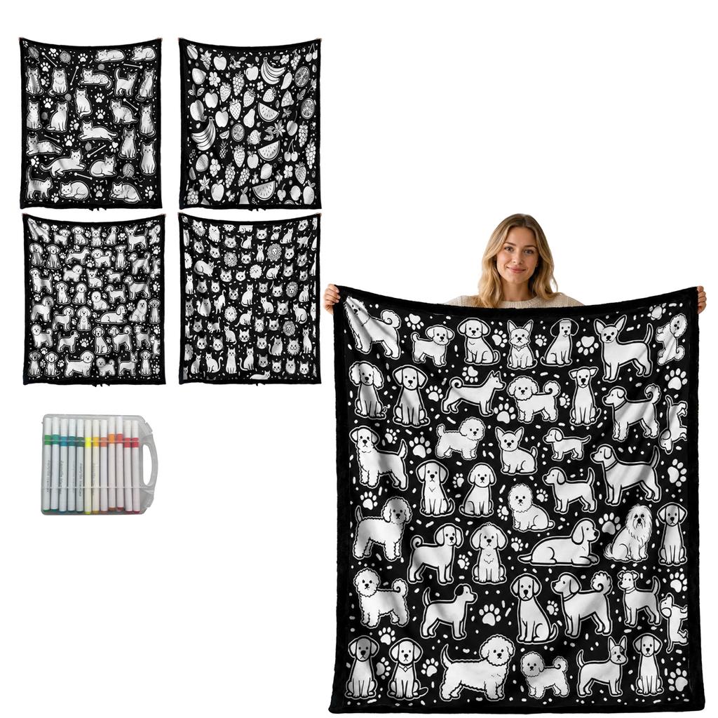 DIY Coloring Throw Blanket with Pens for Adults Kids Creative Activity