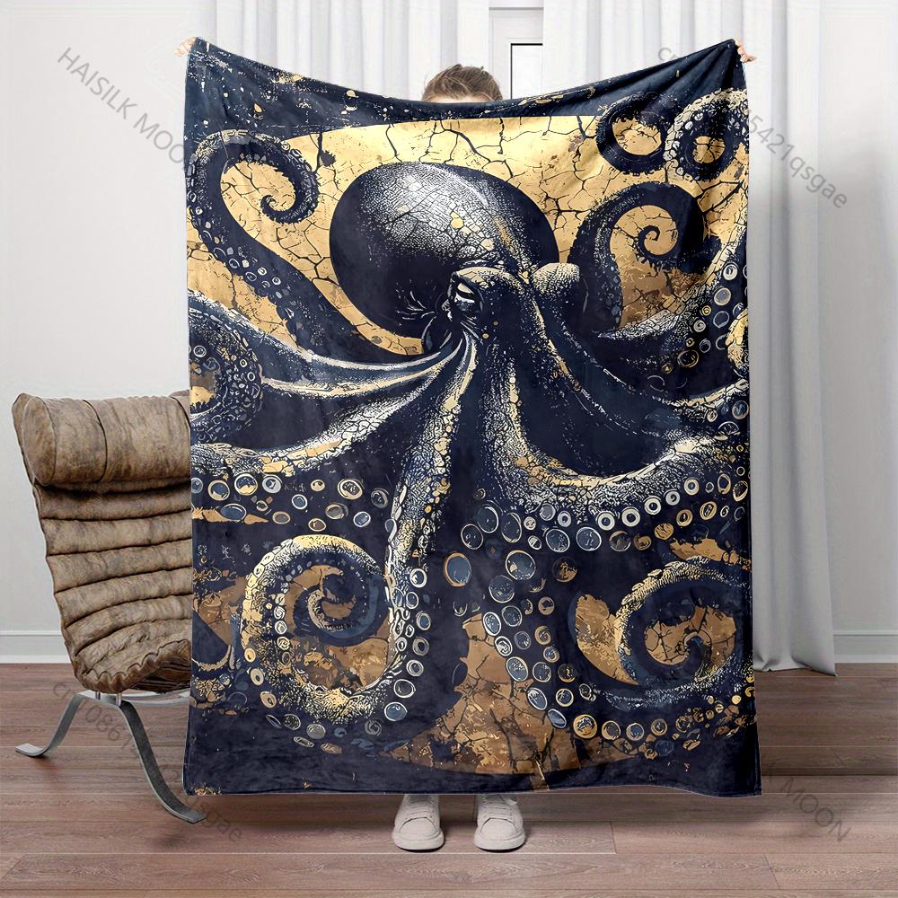 1PC Blue Dragon Moonlit Castle Flames Mist Print Blanket Flannel Material Soft Warm for All Seasons Home Outdoor Camping Picnics