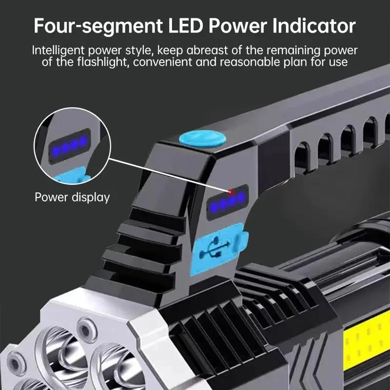 High Power Rechargeable LED Flashlights 7/4LED Camping Torch With COB Side Light Lightweight Outdoor Lighting ABS Material