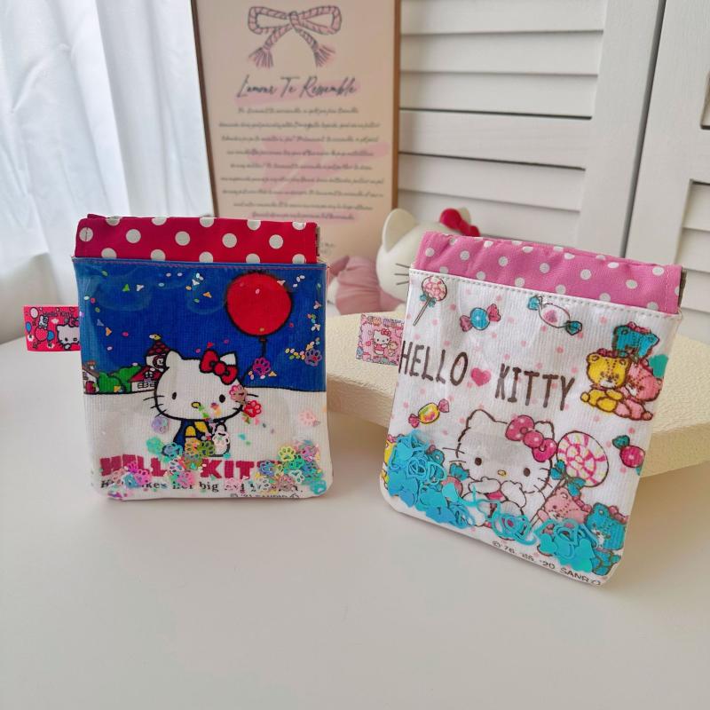 Cute Cartoon Quicksand Kt Cat Cosmetic Bag Portable Sanitary Napkin Storage Bag Lovely Lipstick Bags Travel Toiletry Bags