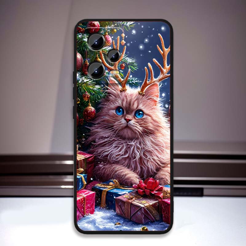 Christmas Cartoon Cat Art Phone Case For Xiaomi Redmi Note 15 14 13 12 12S 11E 11 11S Pro Plus 4G 5G Black Soft TPU