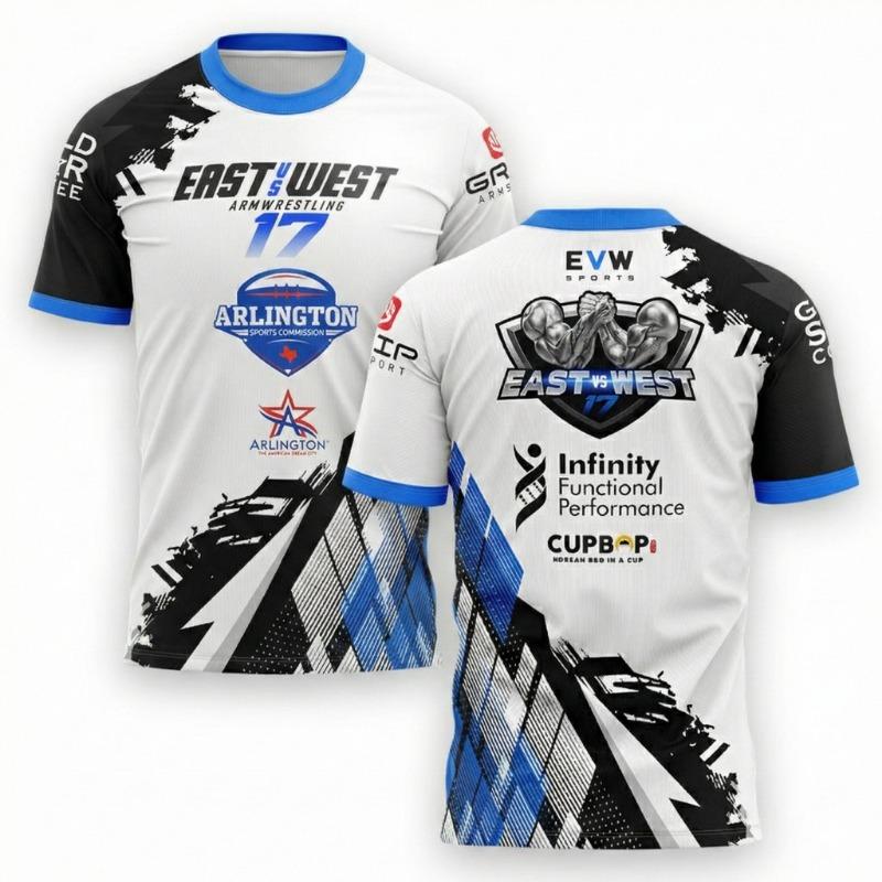 The East Vs West Series 16 To 21 Armwrestling T-Shirt Atlantic City Sports Jersey Men's Breathable Quick Dry Fitness Gym Tee Top