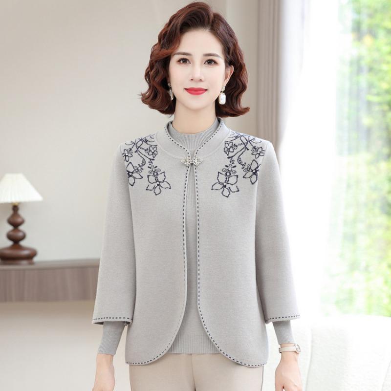 New mother spring coat knitted two pieces put on clothes middle-aged women autumn and winter loose sweater cardigan