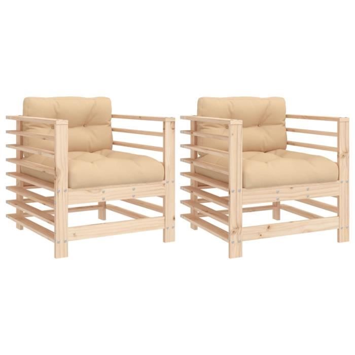VidaXL Garden Chairs with Cushions Set of 2 Solid Pine Wood 825674