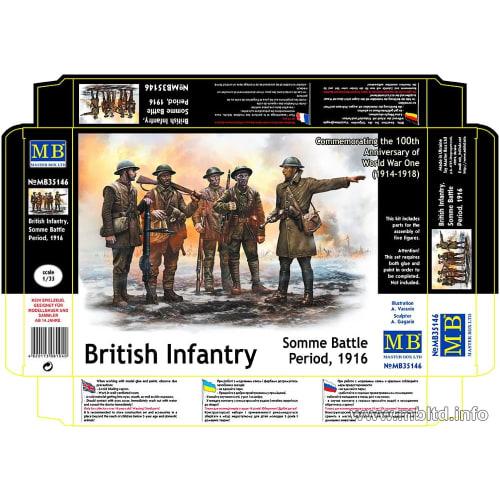 Master Box 1/35 Scale British Infantry Unit (5 Figures), First Battle of the Somme, 1916, Plastic Model Kit, MB35146
