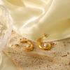 Gold Color Stainless Steel Cuff Dangle Earrings For Women Pearl Charm Dangle Pierce Stud