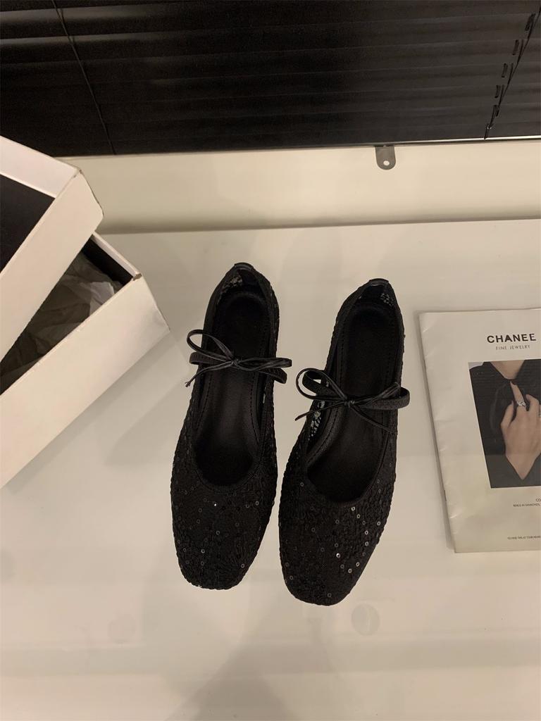 Innen erhöhende französische elegante Abendschuhe Damenschuhe 2025 Frühling Mesh Spitze Ballerinas Mary Jane Einzelschuhe
