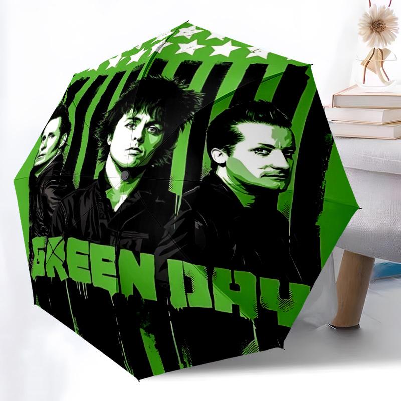 1PC Green Day Automatic Folding Umbrella - Compact 8-Rib Design, Durable Plastic & Iron, Daily Use F010649