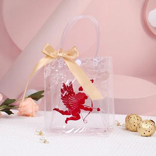 

Cute Heart Shape Pattern Printedpvc Bag Simple Cartoon Gift Handbag Holiday Valentines Day Gift Bag Decor Supplies 5pcs