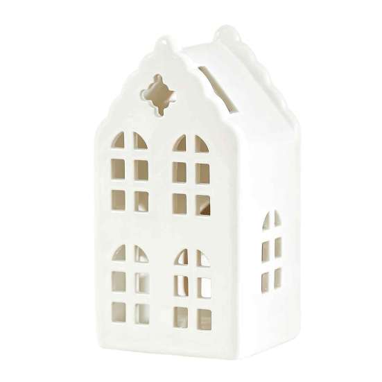 Ceramic House Decor Shape Candle Holder, White Hollow Tea Light Holder Durable Craft Gift Ornament, Artistic Miniature Figurine for Christmas