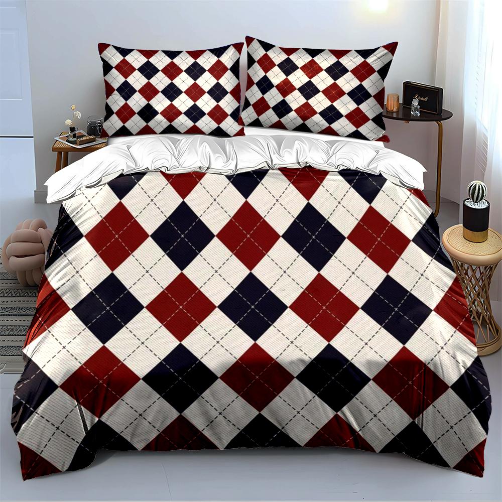 Plaid Red and Navy Blue Bedding Set Bedding set (1 duvet cover, 2 pillowcases, duvet not included)