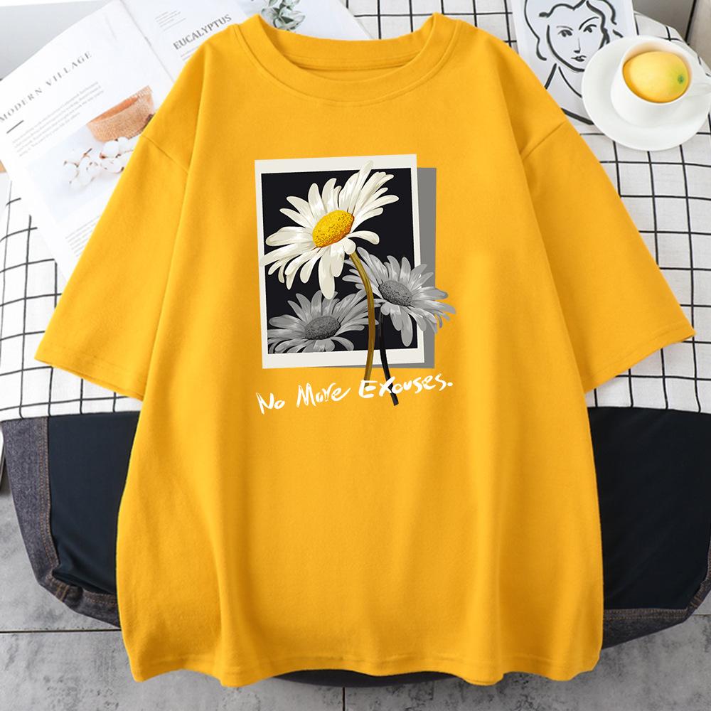 Cotton 100% New Beautiful Flower Picture Women's T-shirt Hip Hop Loose Street Wear Fashion Top Graphic T Shirts