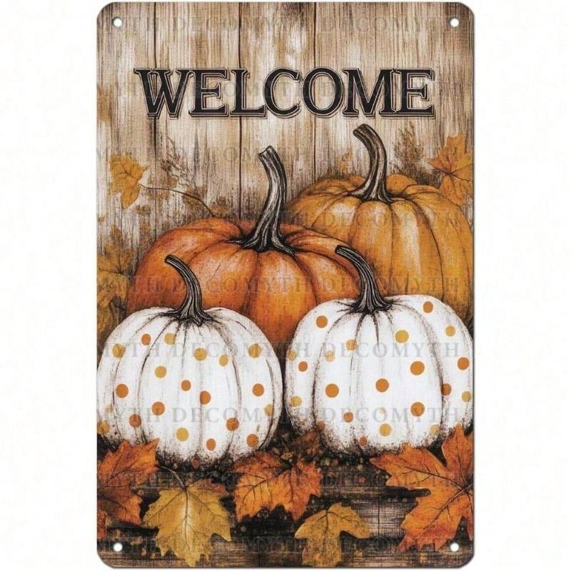 Metal Wall Art Poster, Rustic Thanksgiving Harvest Vintage Fall Decor for Farmhouse Kitchen