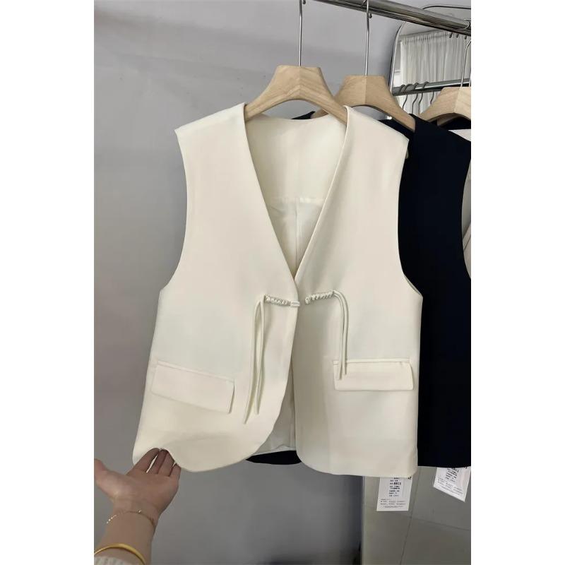 

Женский минималистичный жилет-блейзер без рукавов с V-образным вырезом и поясом, повседневная офисная верхняя одежда L белый