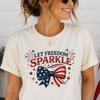 Let Freedom Sparkle Patriotic Bow Shirt, Women's USA Independence Day Tee