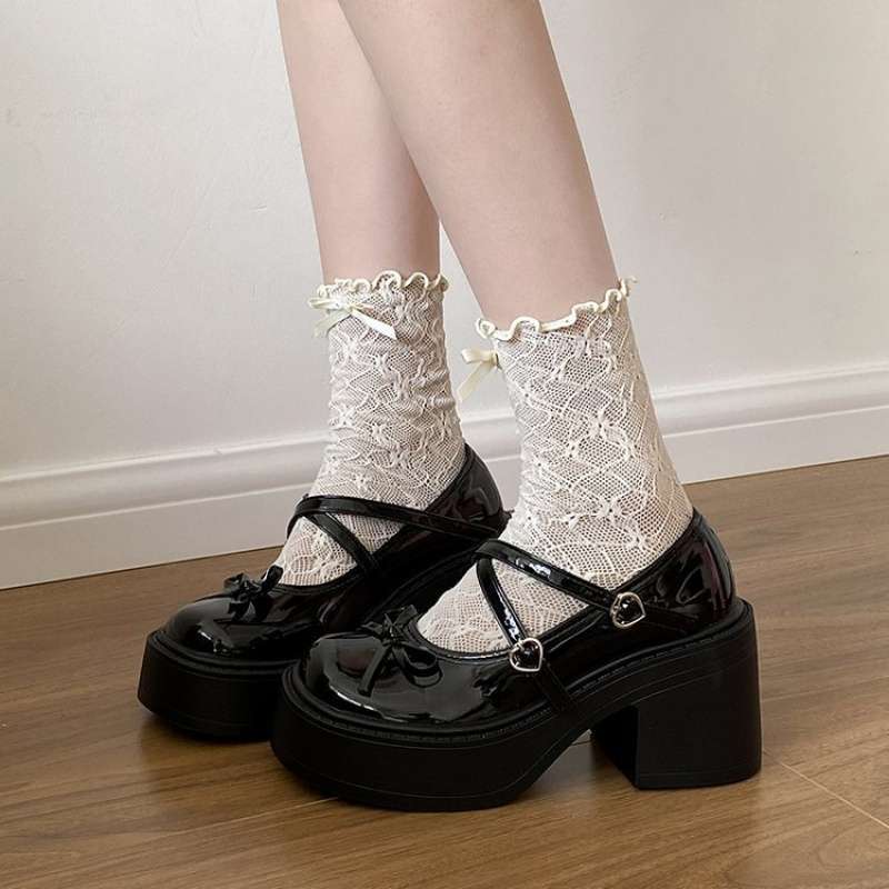 

Small thick heel high heels women s Japanese jk heightening bow Mary Jane women s shoes platform British style loafers 35 чёрный