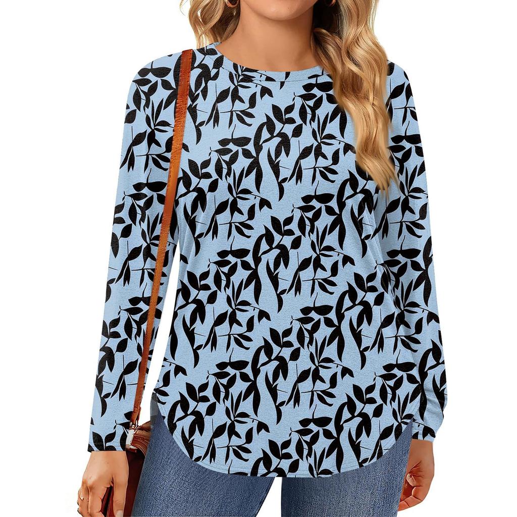 Womens Plus Size Tops Long Sleeve Shirts Round Neck Flowy Tunic Casual Loose Blouse L-5X