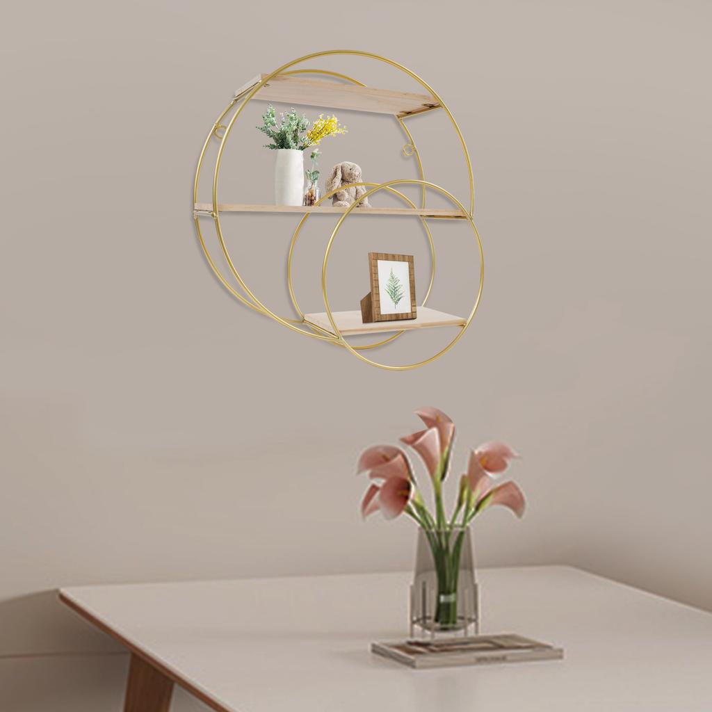 Luxus Gold Rundes 3-stöckiges Wandregal, Asymmetrische Schweberegale, Vintage Heimdekor Organizer, Ausstellungsregal 11 lbs Tragkraft