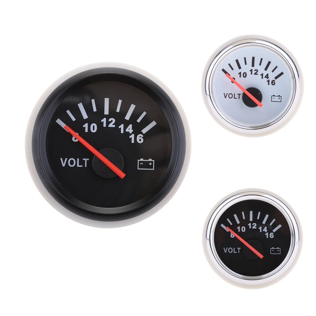 2 inch 52mm Electrical Voltmeter Gauge Waterproof for Boat Marine Vehicle Truck ATV - Voltage Range 8-16V - Round Panel