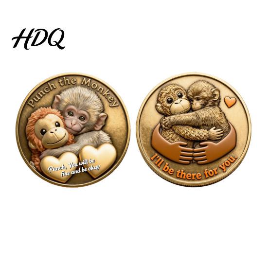 Recovery Gift Token Monkey Commemorative Coin Baby Hugging Plush Toy Challenge Motivational Display Double-Sided Collectible Animal Inspirational for