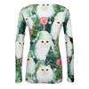 Women's Casual Christmas Print Long Sleeve Ribbed Knit Top with Round Neck