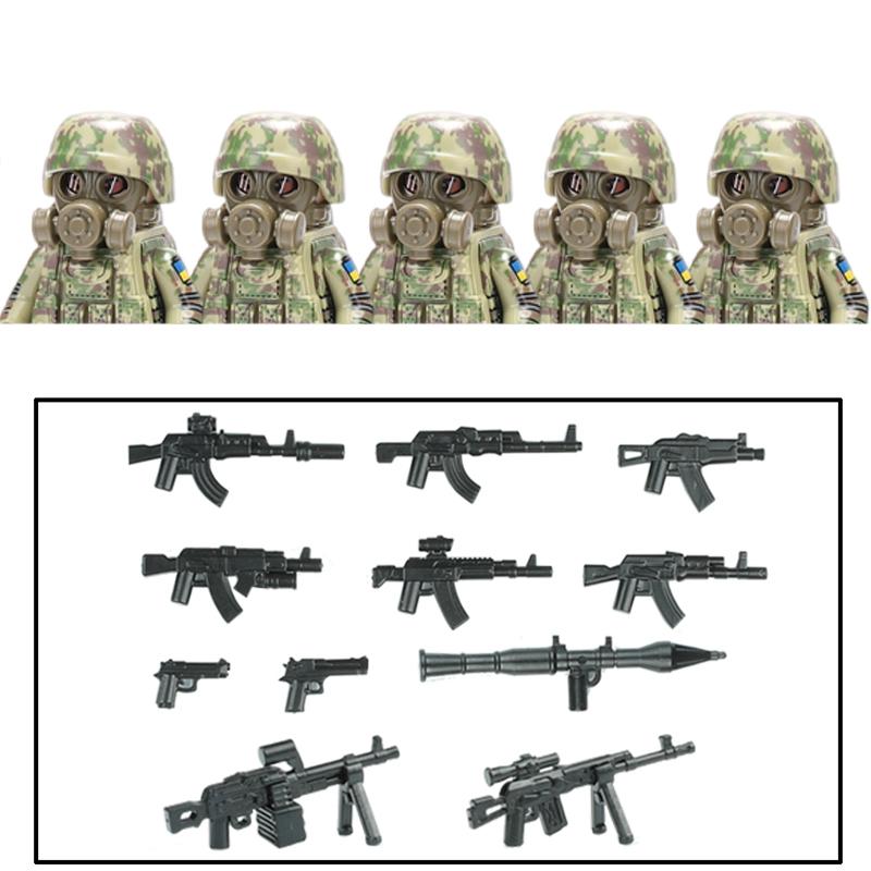 Vojenský voják Ukrajinské biochemické speciální síly Stavební kostky Armádní figurky Plynová maska Zbraně Kostky Hračky Pro Děti