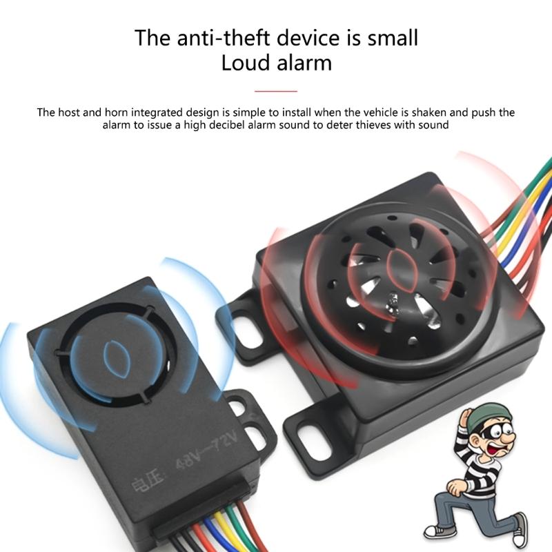 Electric Bike/Tricycle Wireless Remote Control Security Alarm 48V-72V Waterproof Universal Anti-Theft Alarm System 120db