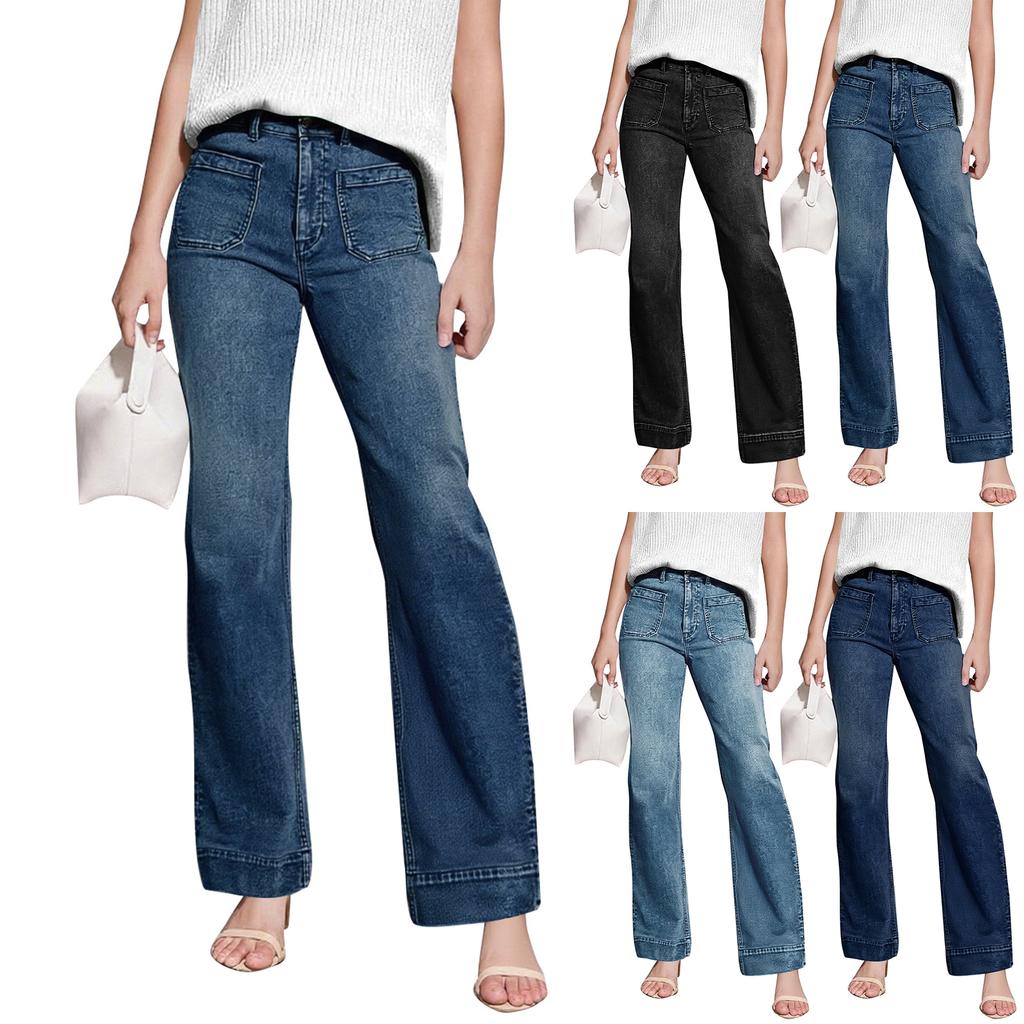 Women's High-Rise Cargo Jeans With 6 Pockets Straight-Leg Wide-Leg Casual Loose Fit Jeans