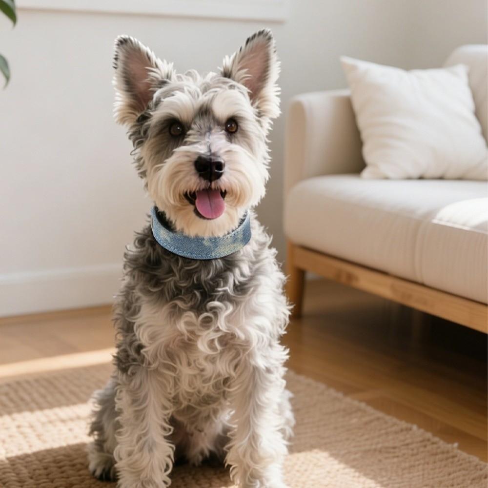 Metal Buckle Denim Dog Collar Soft Leather Adjustable Puppy Jean Collar Quick Release with Bell Pet Necklace For Dogs Cats