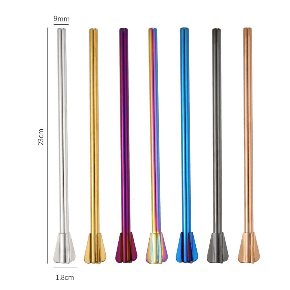 4Pcs Stainless Steel Straw Spoon Combo Washable Rustproof Reusable Stirrer Straws for Drinks Ice Cream Sundaes Office