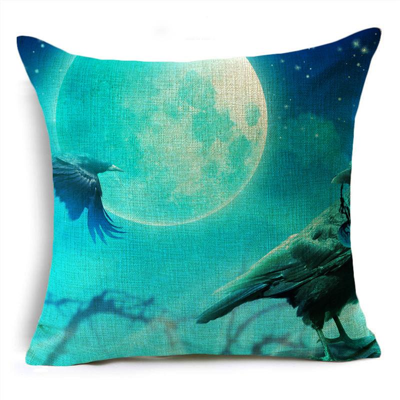 Halloween Happy Pumpkin Lantern Moon Cemetery Print Cushion Cover Home Living Room Sofa Decoration Pillow Cover