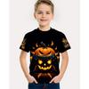 Children's Halloween Pumpkin Pattern 3D Printed Boy Funny Round Neck Short Sleeved T-shirt