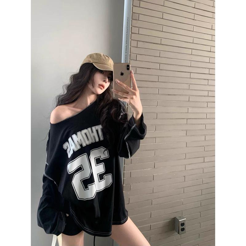 Jinliang Cienka Bawełna Lycra Koszulka z Długim Rękawem - Luźny Krój, Styl Casual