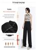Women's Gray High-Waist Wide-Leg Pants: Spring/Autumn Slimming, Elegant Drape, Floor-Length, Straight-Leg