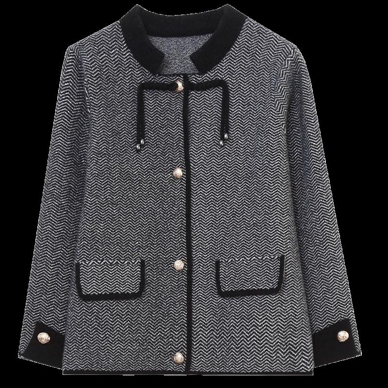 Baolianduo Mid-Aged Women's Stand Collar Knit Cardigan