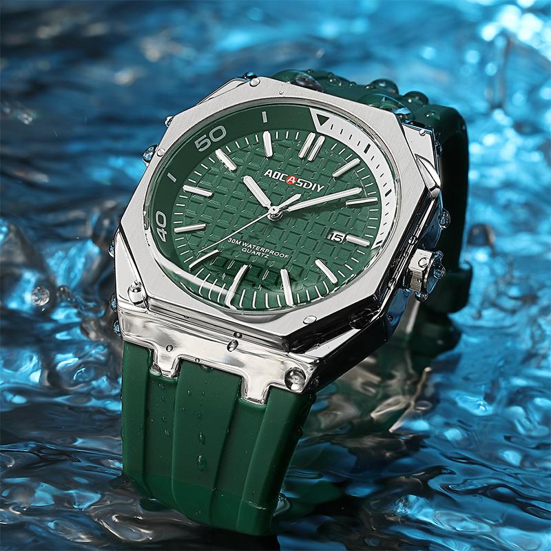 Aocasdiy Fashion Sport Watches for Men Silicone Strap Wristwatch Date Waterproof Chronograph Quartz Watch Men Clock reloj hombre