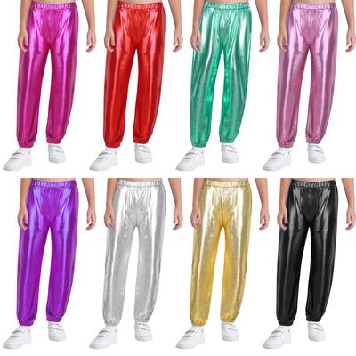 Kids Girls Dance Pants Glossy Metallic High Waist Hip Hop Trousers Streetwear Sweatpant