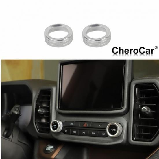 2PCS Center Console Audio Switch Knob Trim Ring For Bronco Sport + silver