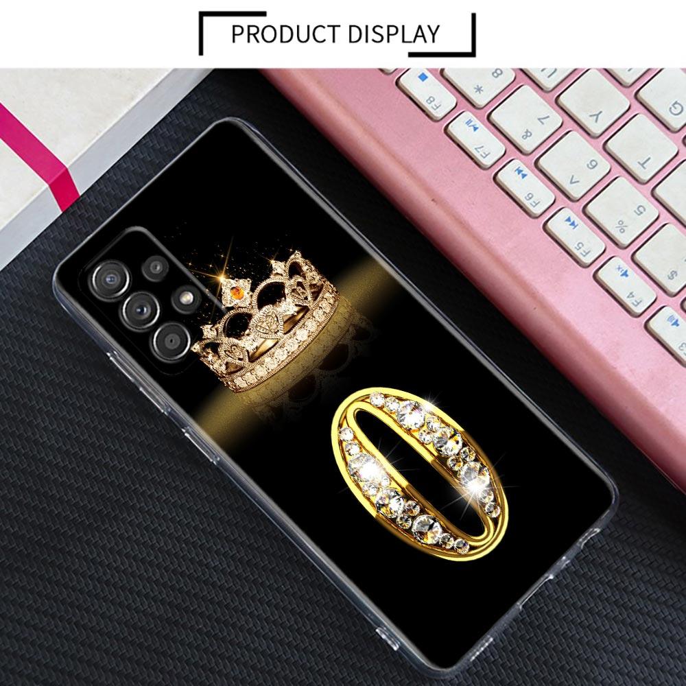 Diamond Crown Initials Letter N T Z P Case For Samsung Galaxy A55 A35 A06 A52 5G A53 A72 A53 A15 A51 A33 A32 A41 A23 Phone Cover