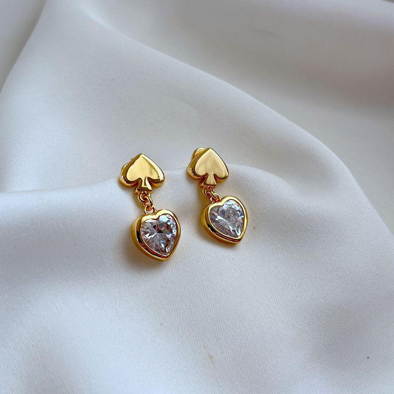 

Новые Модные Роскошные Серьги-подвески в форме сердца с цирконом и персиковым металлом золотой