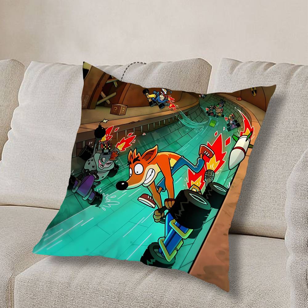 Federa Cuscino Quadrata Stampa Double-Sided Peluche Corto Copricuscino per Divano Camera da Letto Comodino Arte Dispettosa di Crash Bandicoot