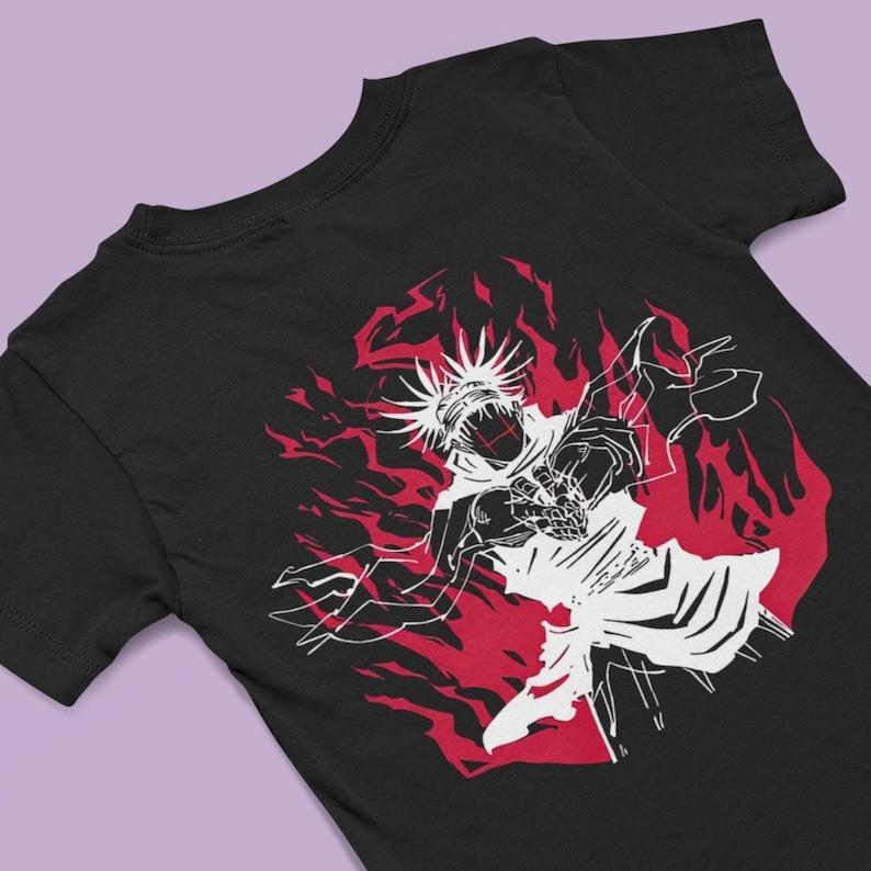 

Jujutsu Kaisen Sukuna Flame T-Shirt – Red andWhite Anime Graphic Tee M